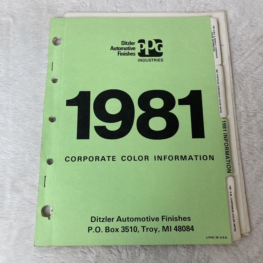 1981 Car Colors Ditzler PPG Color Chips Corporate Color Information Domestic